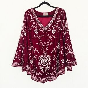 Roja Velvet Embroidered Western Boho Top